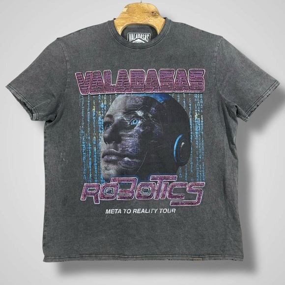 Valabasas Tee Robotics Tour Vintage Black XXL Burnout Graphic Embellished Meta - Picture 2 of 13